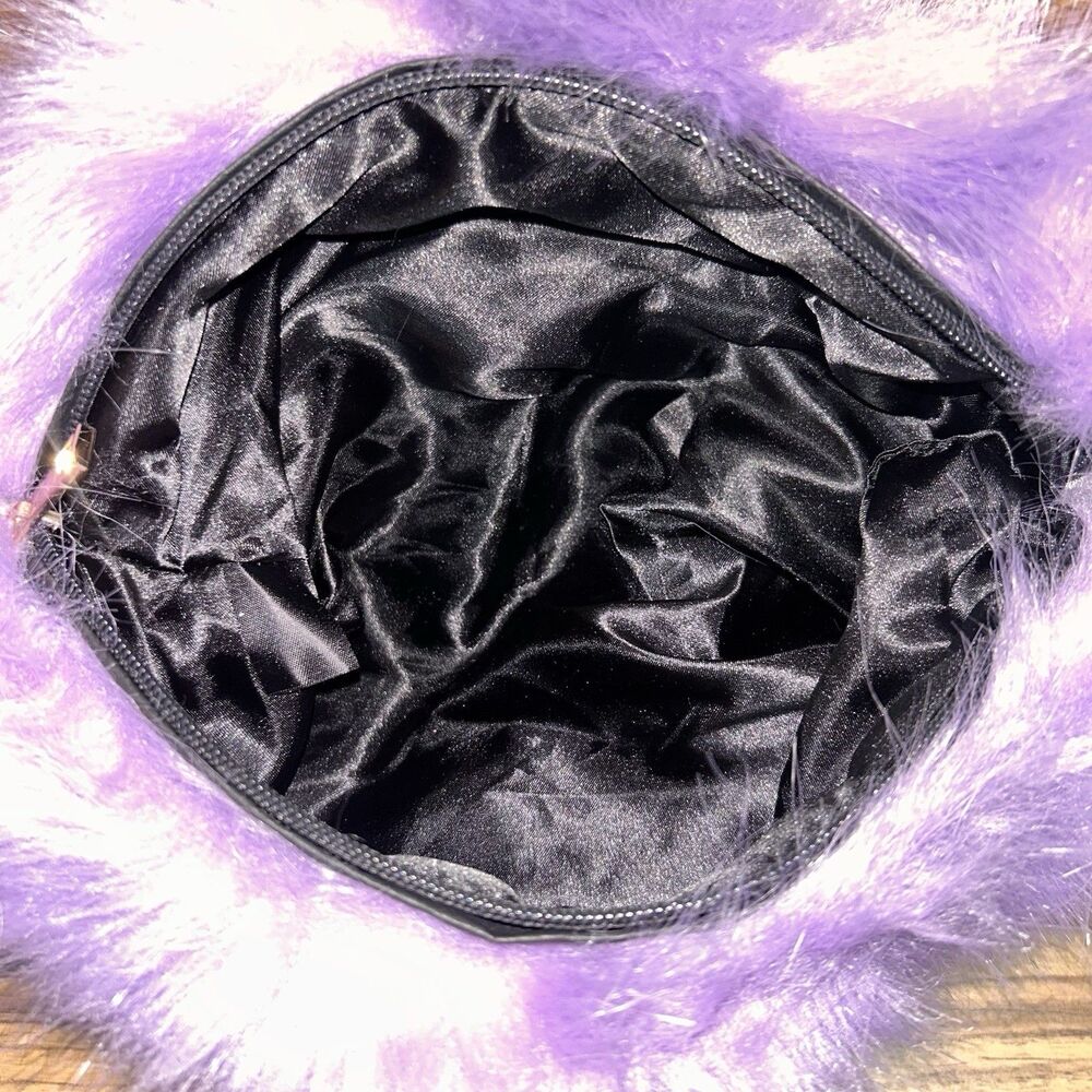 Purple Faux Fur Mini Shoulder Bag Y2K Plush Fluffy Clutch Crossbody - Picture 6 of 6